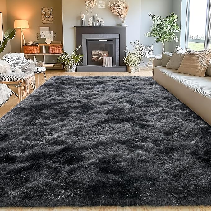 Area Rugs for Living Room 6x9, Ultra Soft Fluffy Rug for Bedroom, Modern Shaggy Carpets Fuzzy Rug for Girls Boys Room Home Indoor Nursery Teens Dorm Decor, Upgrade Non-Slip Durable, Dark Grey