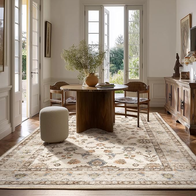 10x14 Area Rug Washable Rugs: Large Living Room Rug Stain Resistant Non Slip Distressed Vintage Low Pile Soft Carpet Rugs for Bedroom Farmhouse Dining Room Kids Playroom Nursery