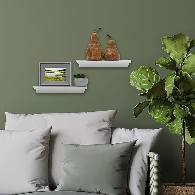 MELANNCO Arlington Floating Wall Shelves for Bedroom, Living Room, Nursery, Set of 2,14-Inch, White