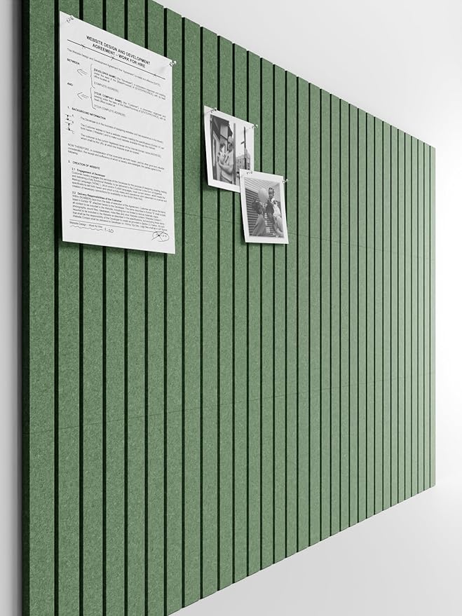 Bumusty Large Cork Board Alternative-48 x 36" Felt Bulletin Board Tiles, with 30 Pushpins, 70 Adhesive Tabs, Fine-Stripe 12-Pack, Cork Boards for Office Push Pin Board Felt Board-Moss Green