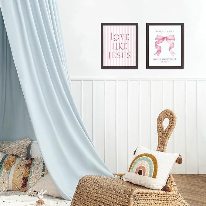 LARTSFRO Coquette Pink Bow Jesus Wall Art Decor Posters, Pink Bow Room Bedroom Bathroom Dorm Wall Art Decor Aesthetic for College Teen Girls Gifts, Inspirational Bible Verses Bow Wall Decor, 10x8 Inch Set of 4 Pcs Bow Pictures (DARK FRAMED)