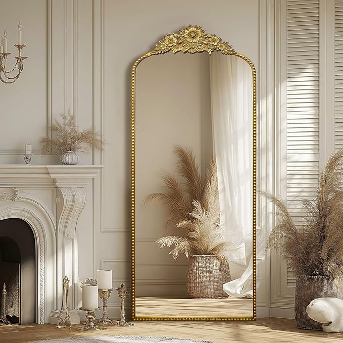 Full Length Mirror, 75x30 Baroque Style Vintage Mirror, Antique Metal Frame Wall Mirror, Traditional Art Home Decor for Living Room, Bedroom, Entryway,Retro Gold