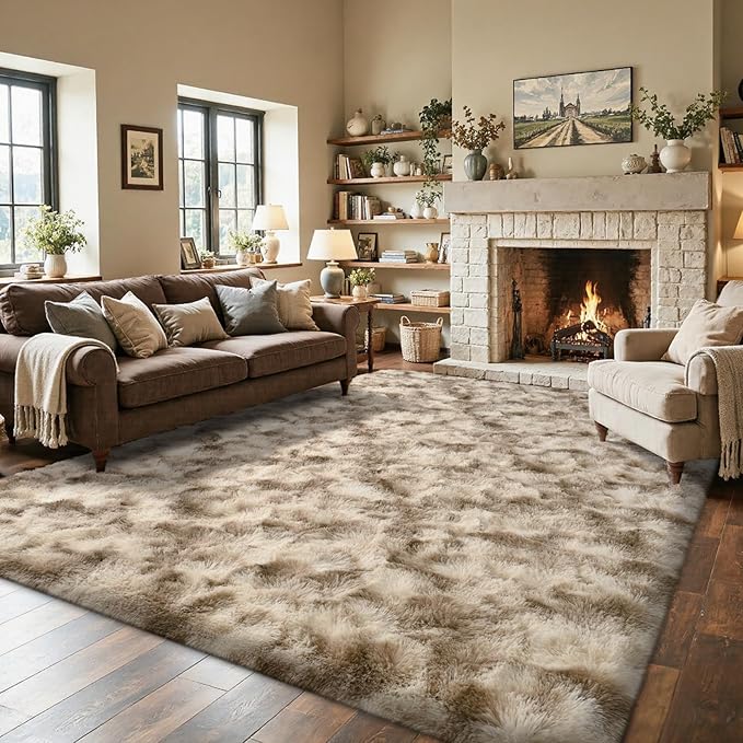 Area Rugs for Living Room 6x9Ft, Soft Fluffy Shagg Plush Bedroom Rug Non-Slip,Large Carpet for Nursery Kids Dorm Home Decor,Khaki