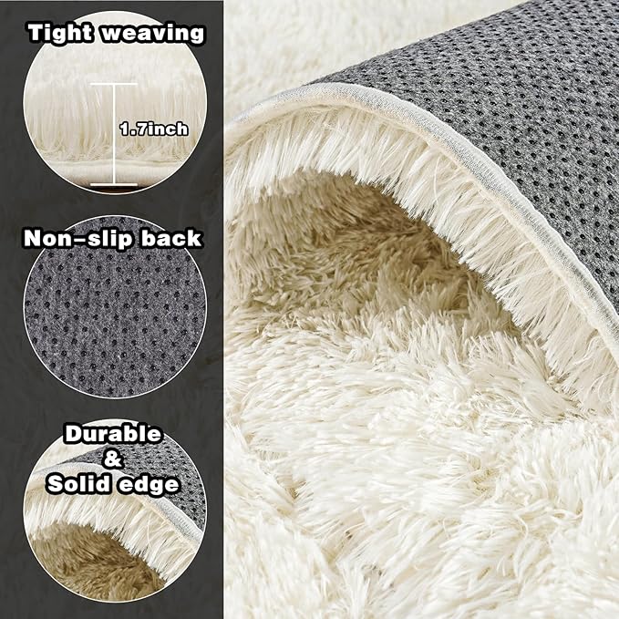 Area Rugs 9x12 for Living Room, Ultra Soft Fluffy Rugs for Bedroom, Non-Slip Furry Large Rug for Teen Girls and Boys,Nursery Kids Room Dorm Home Decor, High Pile Plush Floor Carpet, Cream White