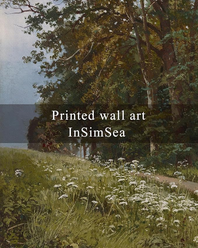 InSimSea Framed Canvas Wall Art, Vintage Landscape Painting, Rustic Nature Scenery Decor for Living Room Shelf Hallway,10x8in, Neutral Green Tones
