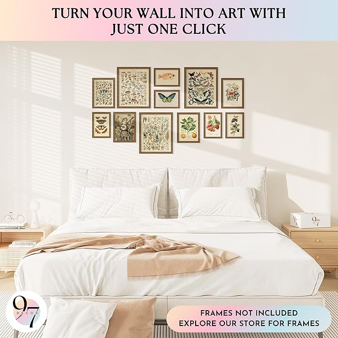 97 Decor 12 Pcs Cottagecore Wall Art Set - Vintage Posters For Room Aesthetic, Botanical Gallery Wall Prints For Bedroom, Cottage Core Room Decor For Home, Dorm, Living Room (Unframed)