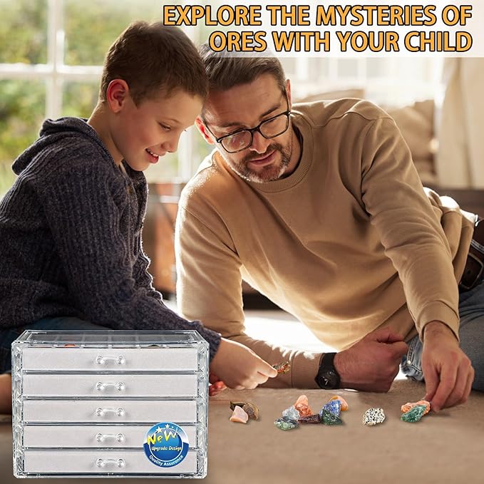 Rock Collection Display Case - Display Shelf for Collectibles - Rock Collections Box for Kids - Rock Collection Storage - Rock Collections Box for Kids 90 Grids