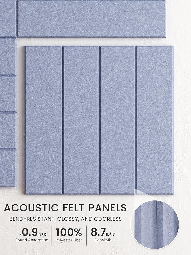 Bumusty Large Cork Board Alternative-48 x 36" Felt Bulletin Board Tiles, with 30 Pushpins, 70 Adhesive Tabs, Bold-Stripe 12-Pack, Cork Boards for Office Push Pin Board-Soft Periwinkle