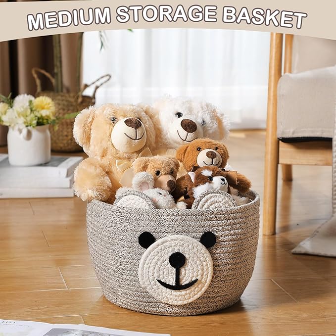 Zopeal Easter Bear Basket 13" D x 9.5" H for Nursery Cotton Rope Woven Bear Gift Empty Storage Basket with Handles Animal Hamper for Baby Shower Laundry Bathroom Home Decorative