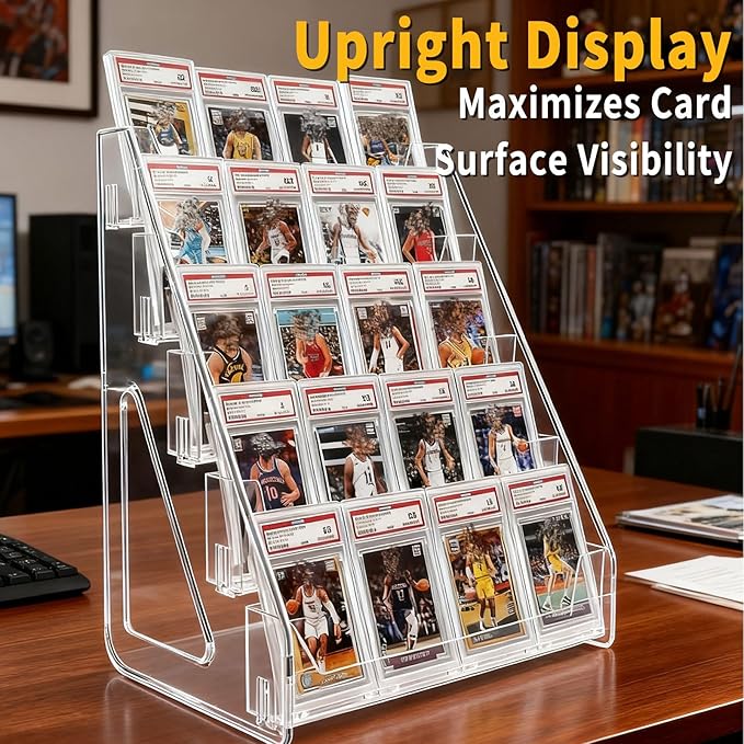 2 Pack 5-Tier Baseball Card Display Shelf – Large Capacity Shelf Rack Holder Stands For Baseball Basketball Sports Graded Game Greeting Cards Display