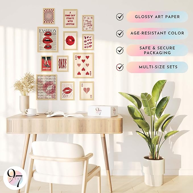 97 Decor Vintage Downtown Girl Room Decor - Y2k Posters For Room Aesthetic Pictures, Cute Y2k Room Decor 2000s Prints, Retro Red Wall Art For Teen Girls College Dorm Bedroom Decorations (Unframed)