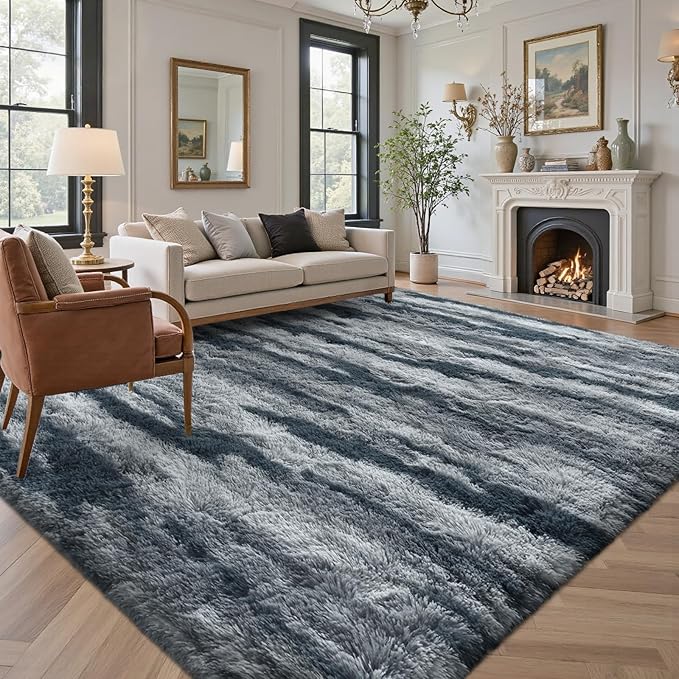 8x10 Ft Large Shag Plush Rugs for Living Room,Ultra Soft Fluffy Furry Area Rugs Non-Slip Carpet for Bedroom,Nursery,Kids Room,Dorm,Aesthetic Home Decor (Blue)