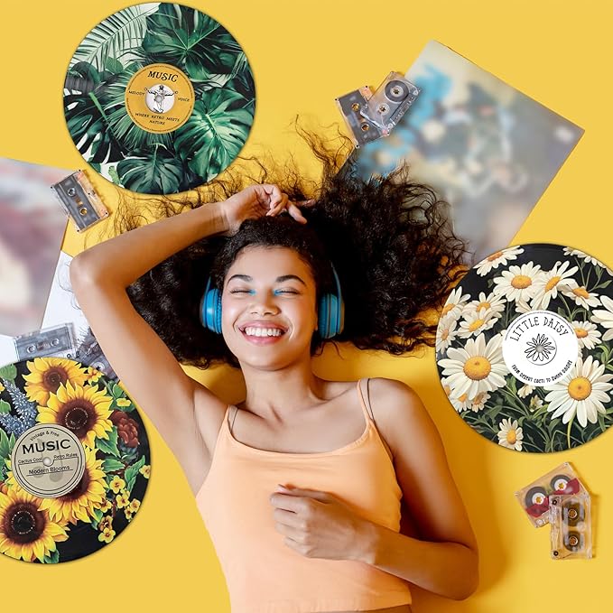Chunful 6 Pake 12 Inch Vintage Records Wall Decor Aesthetic Retro Record Wall Decor for Dorm Bedroom Living Room Art Display Rock and Roll Music Hippie Party Records Decorations(Botanical)