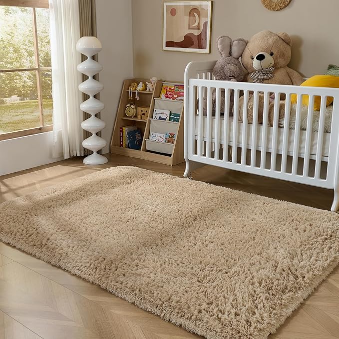 Fluffy Area Rugs for Bedroom - Soft Plush Shag Rug for Living Room Nursery Kids Room - Non Slip Fuzzy Shaggy Floor Carpets for Girls Boys Play Room Dorm Decor (Beige, 5' x 7')