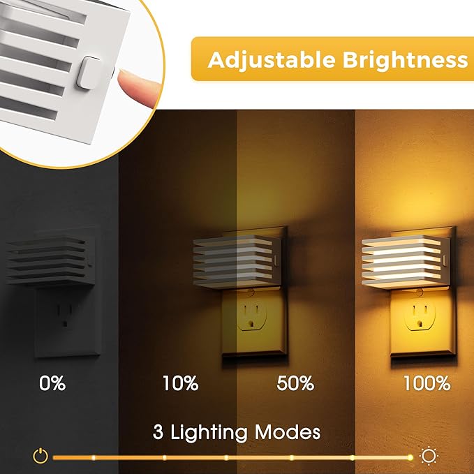 L LOHAS LED Modern Plug in Night Light with Dusk to Dawn Sensor, 2000K Amber Warm Night Lights Plug into Wall, Dimmable Night Light for Bedroom, Bathroom, Kids' Room (White, 2 Pack)