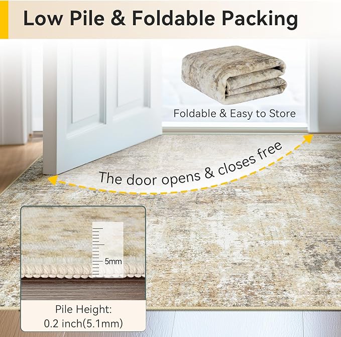RELEANY Washable Area Rugs 9'x12' Non-Slip Modern Abstract Soft for Living Room Entryway Bedroom Nursery, Print Pattern, Neutral Brown Gray