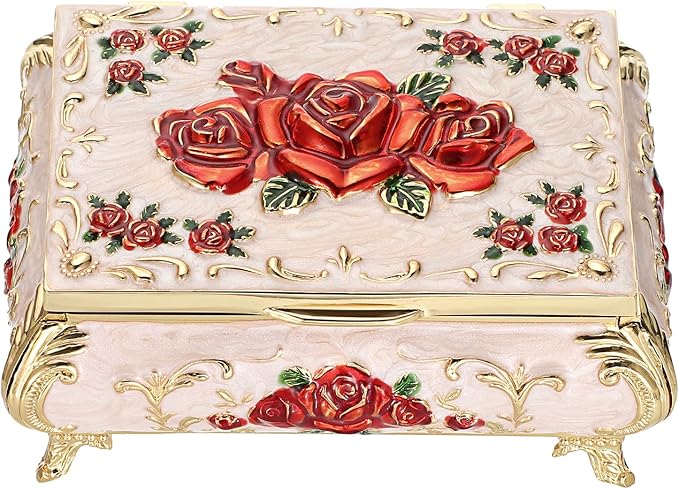 Hipiwe Vintage Metal Jewelry Box Small Treasure Chest Case Trinket Organizer Earrings Necklace Bracelet Storage Box Ring Box Holder Keepsake Box for Women