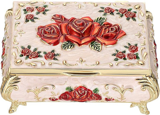 Hipiwe Vintage Metal Jewelry Box Small Treasure Chest Case Trinket Organizer Earrings Necklace Bracelet Storage Box Ring Box Holder Keepsake Box for Women
