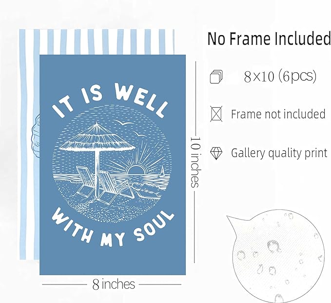 KXIAHTTEN 6pcs Blue Coastal Christian Canvas Wall Art Bible Verses Paintings Pictures Wall Decor Preppy Religion Aesthetics Poster Printing Artwork for Teen Girl Room Dorm Apartment Unframed