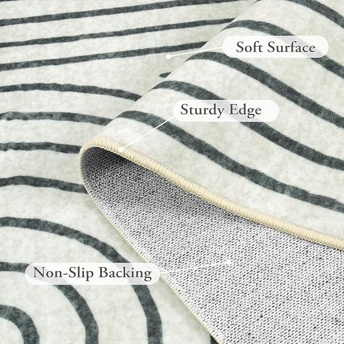 Lahome Abstract Washable 6x9 Rug, Soft Bedroom Rug for Living Room Ultra-Thin Non Slip Office Rug, Modern Bedroom Rugs Throw Carpet for Dining Room Dorm Darrell (6'x9',Black)