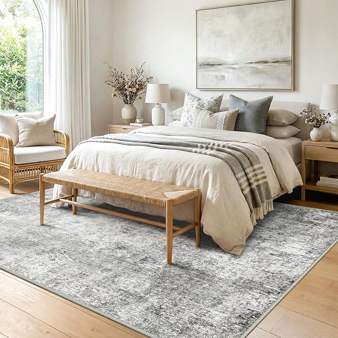 RELEANY Washable Area Rugs 8'x10' Non-Slip Modern Abstract Soft for Living Room Entryway Bedroom Nursery, Print Pattern, Gray White Grey
