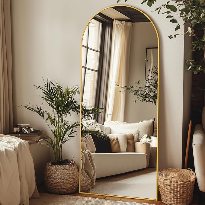 58"x18" Full Length Mirror, Arched Full Body Mirror, Standing Hanging or Leaning Floor Mirror for Bedroom and Living Room, Gold