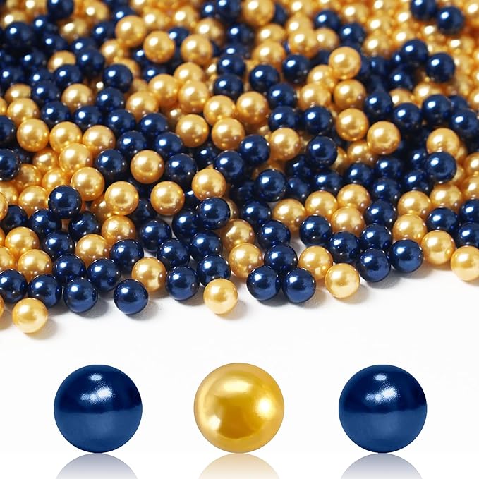 2800Pcs Navy Blue and Gold Vase Filler Pearl Beads for Crafting 6mm Beads No Holes Decor Suitable for Wedding Decor, Party Decorations, Centerpiece Table Decorations