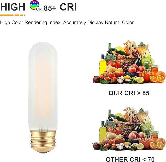 T10 LED Frosted Bulb- Dimmable E26 LED Tube Bulbs 40W Equivalent- 2700K Soft Warm- 4W Vintage Tubular Edison Light Bulbs for Chandelier, Cabinet, Desk/Piano Lamp, Mason Jars, Bathroom Vanity- 3 Count