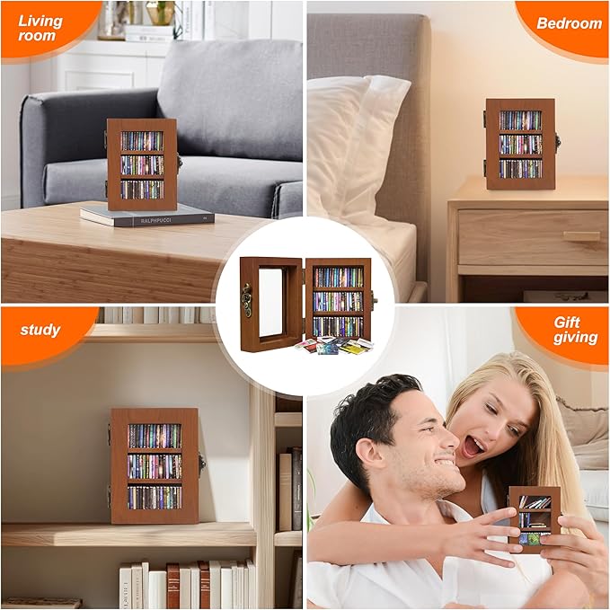 Anxiety Mini Bookshelf Mini Books with 60PCS Wooden Miniature Book Library for Stress Relief, Home and Office Decor, Unique Gift for Book Lovers - Brown