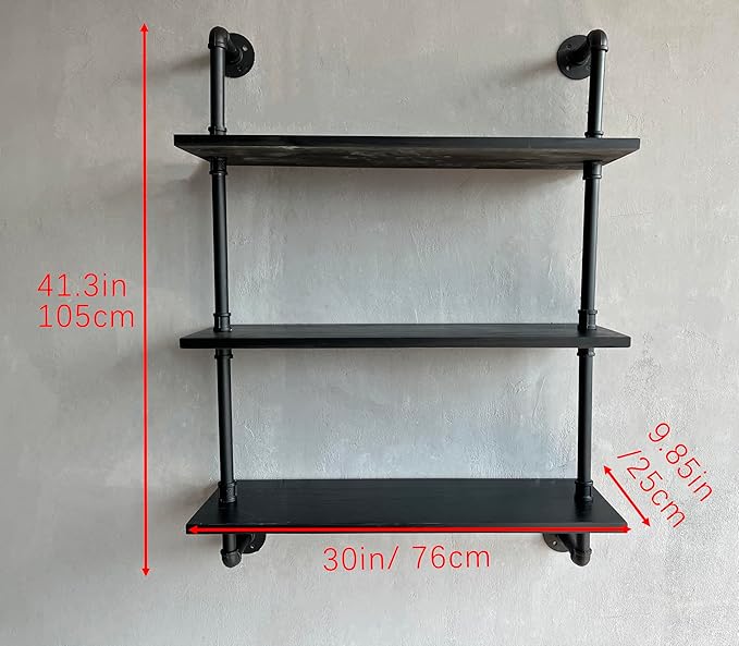 HDDFER Industrial Pipe Shelf Shelving Bookcase, Wall Mounted Rustic Bookshelf, Floating Bookshelves for Wall,Retro Wood Metal Pipe Industrial Shelves for Living Room