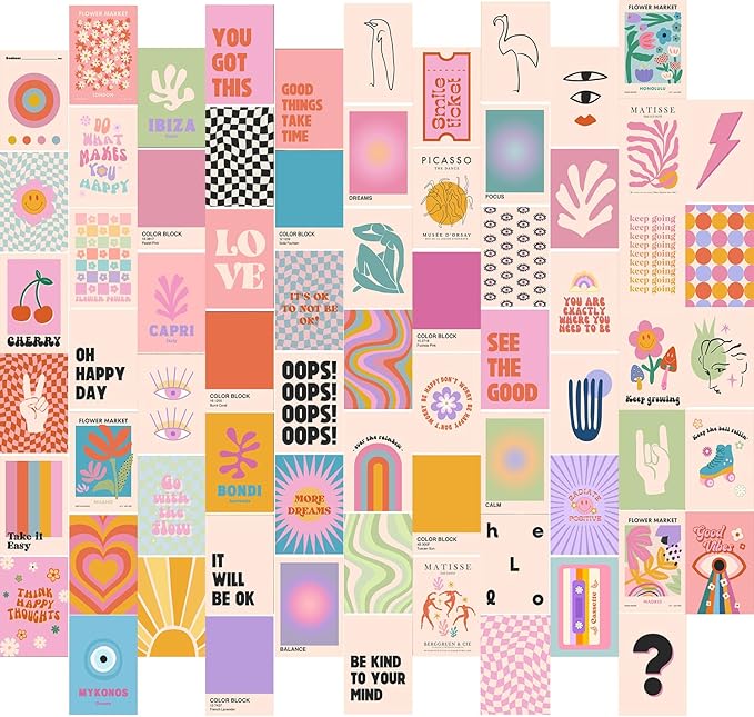 Preppy Room Decor, 70pcs Preppy Wall Collage Kit Aesthetic Pictures, Cute Preppy Wall Decor, Trendy Pink Photo Collage Kit 4"x6" Preppy Wall Art Posters, Preppy Things for Teen Girls Bedroom Dorm