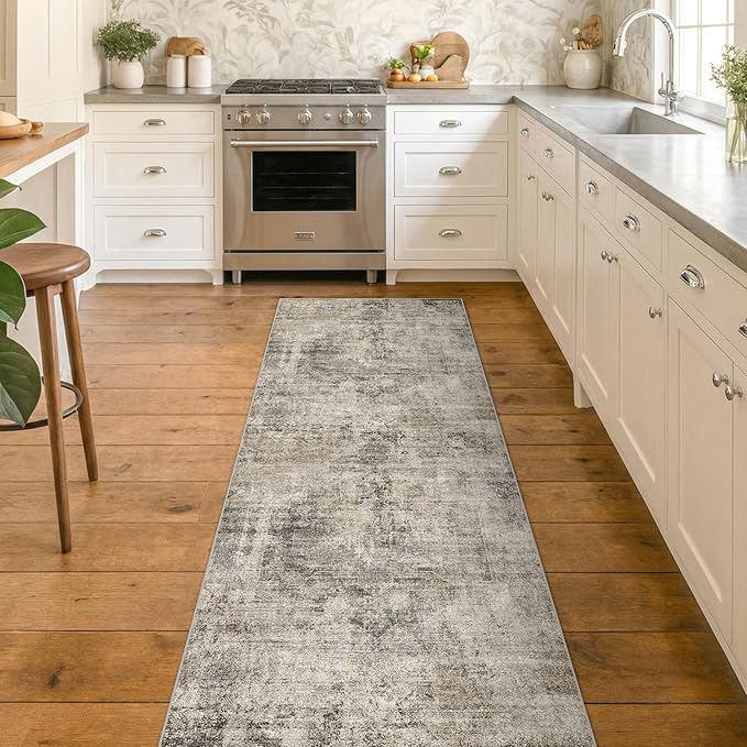 Modern Runner Rugs for Hallway 2x6, Medallion Abstract Runners for Kitchen Floor, Entryway, Washable Non Slip with Rubber Backing, Low Pile Stain Resistant Carpet (Taupe Brown)