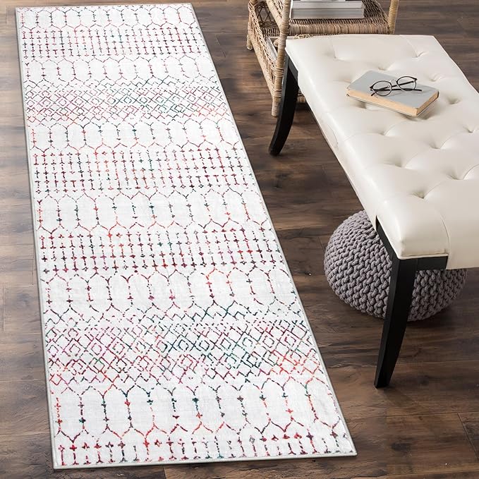 Lahome Moroccan Long Kitchen Rugs Runners 2x8 Rug Runners for Hallways Low-Profile Non Slip Rubber Backed Carpet, Geometric Print Distressed Floor Mat for Entryway Laundry Room Foyer Hana