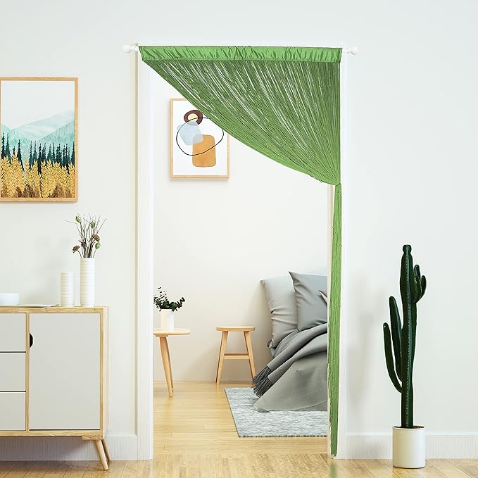 YaoYue Beaded Curtain Door String Curtains for Doorway Tassels Beads Hanging Fringe Hippie Room Divider Window Hallway Entrance Wall Closet Bedroom Privacy Decor (Grass Green, 100×200cm)