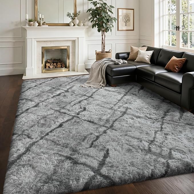 Area Rugs for Living Room 6x9Ft, Soft Fluffy Shagg Plush Bedroom Rug Non-Slip,Large Carpet for Nursery Kids Dorm Home Decor,Grey