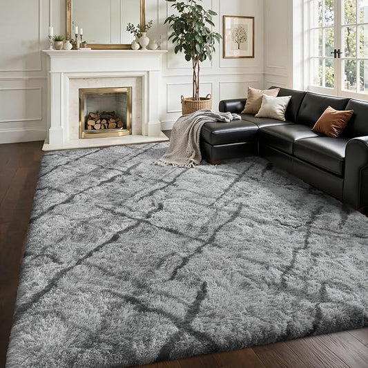 Area Rugs for Living Room 6x9Ft, Soft Fluffy Shagg Plush Bedroom Rug Non-Slip,Large Carpet for Nursery Kids Dorm Home Decor,Grey