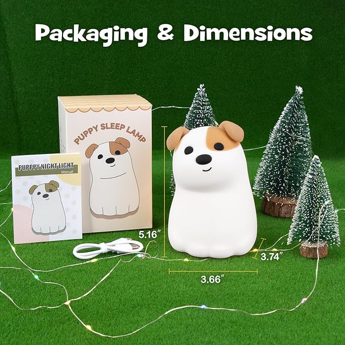 Dog Night Light Squishy Silicone Nursery Breastfeeding Nightlight with Timer 3-Level Warm White RGB Color Modes Cute Puppy Lamp Rechargeable Touch Bedside Desk Animal Lamp for Bedroom Dorm Decor