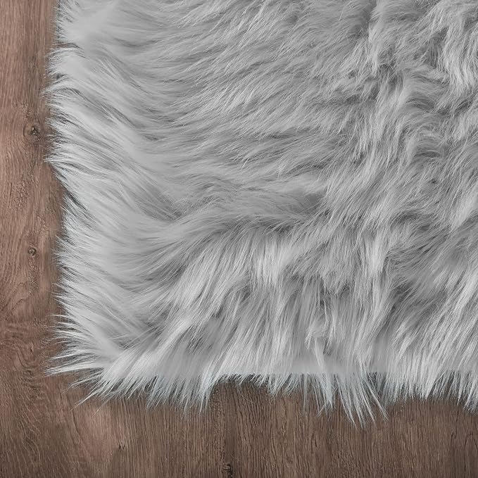 Latepis 2x8 Runner Non-Slip Grey Fluffy Rugs for Bedroom Washable Faux Sheep Skin Rug for Living Room Home Decor Rectangle