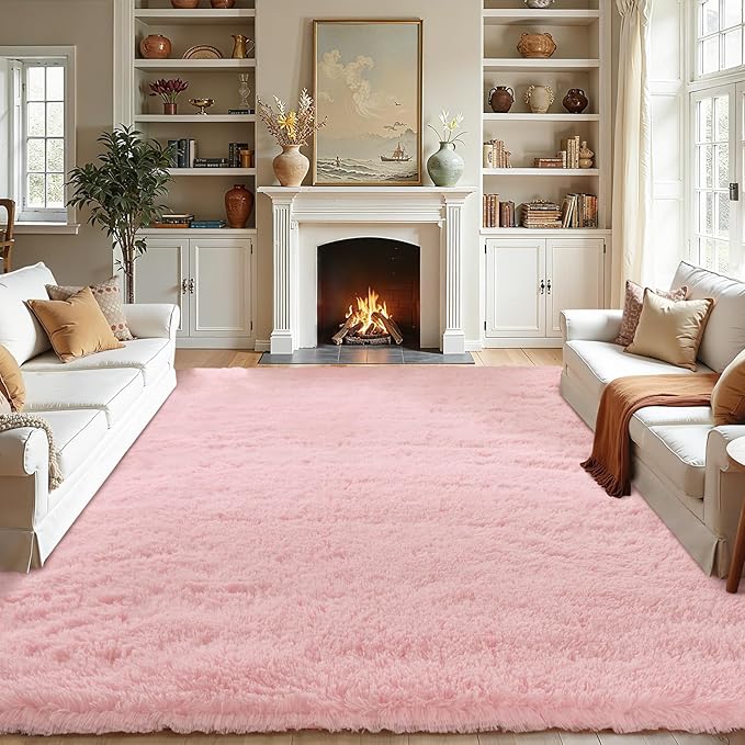 Fluffy Area Rugs for Bedroom - Soft Plush Shag Rug for Living Room Nursery Kids Room - Non Slip Fuzzy Shaggy Floor Carpets for Girls Boys Play Room Dorm Decor (Pink, 3' x 5')