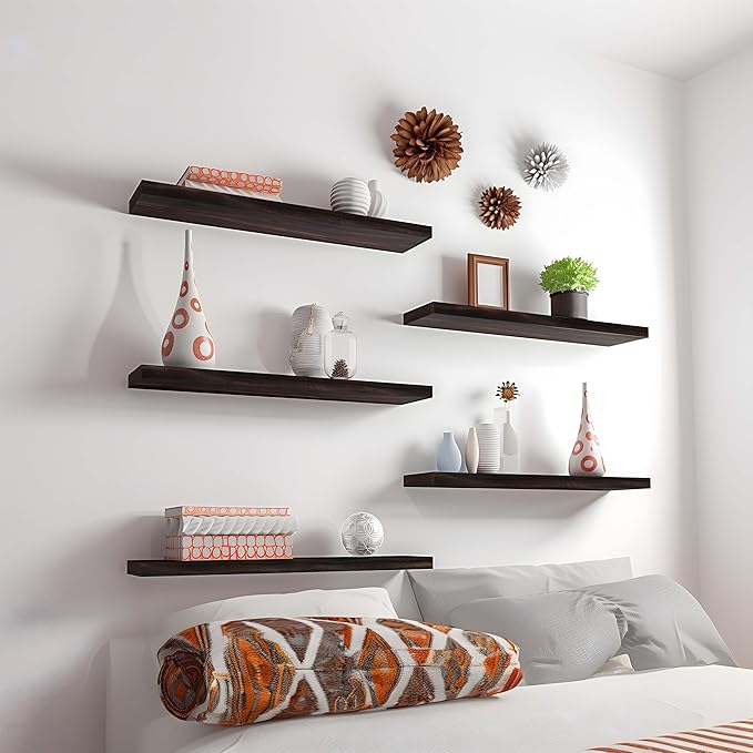 GXYAWPJ 24 Inch Floating Shelves for Wall Rustic Brown Wood Wall Shelves for Bedroom Set of 4