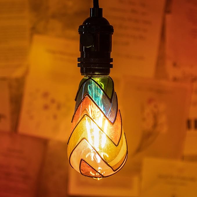 Stained Glass Light Bulb - Rainbow Painted Mosaic Bulb, 4W 120V, Multi-Colored Indoor, Fun Romantic and Unique Decorative Lighting