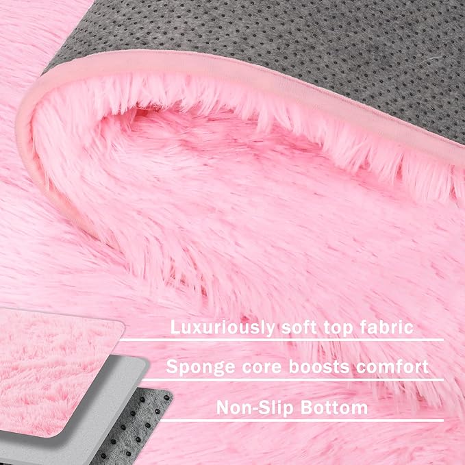 Fluffy Pink Area Rug for Bedroom Living Room Soft 8x10 Fuzzy Washable Rugs Non-Shedding Indoor Plush Rug for Nursery Kids Room Dorm Room Home Decor, High Pile Shaggy Floor Carpets(Pink 8'x10')