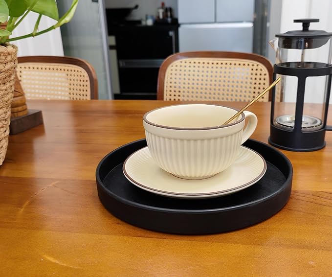 Round Black Tray (8 Inch) - Heavy Duty Bathroom & Kitchen Decor Tray | Versatile Vanity, Coffee Table, Serving Tray | Farmhouse & Modern Countertop Organizer