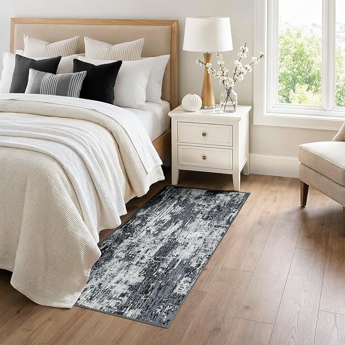 RELEANY Washable Area Rugs 3x6 Non-Slip Modern Abstract Soft for Living Room Entryway Bedroom Nursery, Print Pattern, Black Navy Blue Gray