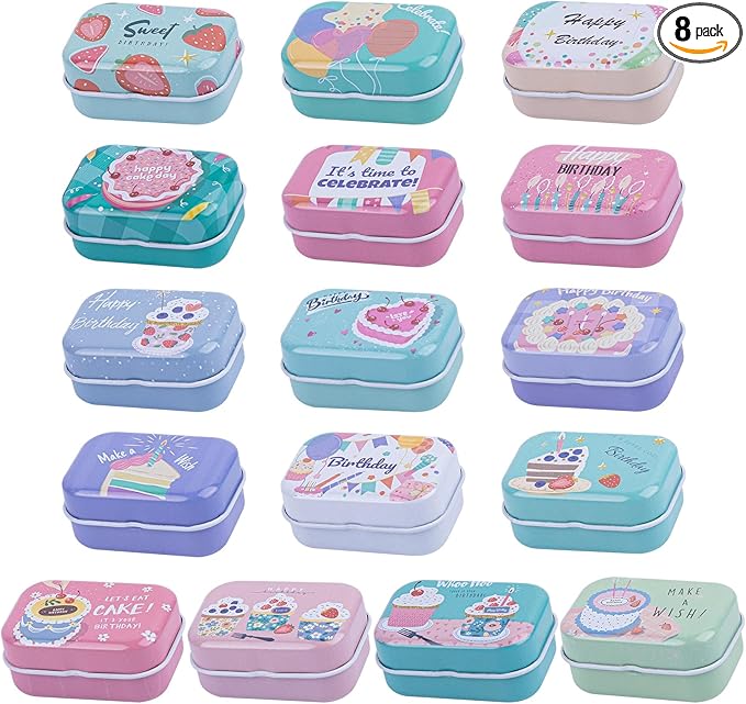 8 Pack Mini Iron Tin Box Decorative Boxes Container for Small Items Storage (Random Pattern)