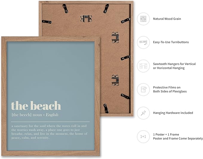 Poster Master Typography Poster - Dictionary Print - Beach Definition, Home of Peace and Calm, Sanctuary, Waves, Soul, Relax - Gift for Family, Friend - Wall Decor for Home, 8x10 Beige Framed