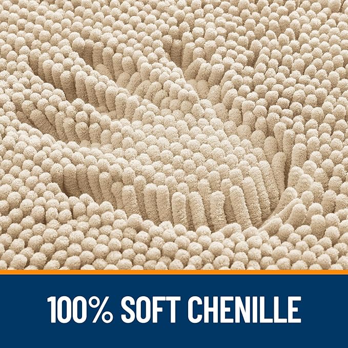 OLANLY Bathroom Runner Rugs 47x24, Extra Soft Absorbent Chenille Bath Rugs, Rubber Backing Quick Dry, Machine Washable Long Bath Mats for Bathroom Floor, Tub and Shower, Home Decor Accessories, Beige