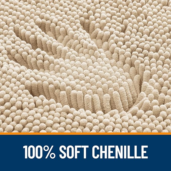 OLANLY Bathroom Runner Rugs 47x17, Extra Soft Absorbent Chenille Bath Rugs, Rubber Backing Quick Dry, Machine Washable Long Bath Mats for Bathroom Floor, Tub and Shower, Home Decor Accessories, Beige