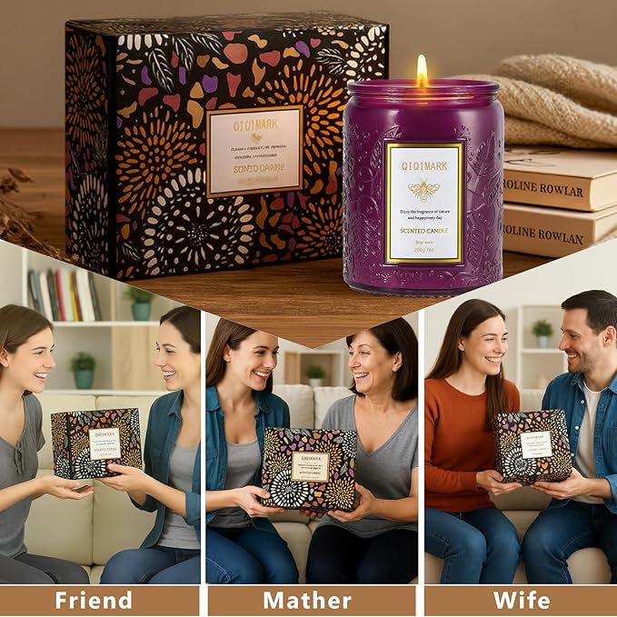 6 Pack Candles for Home Scented, Christmas Gifts Candle Set for Women, 42 oz 300 Soy Wax Long Lasting Candles Gift for Birthday Mother's Thanksgiving Day Present (Purple)
