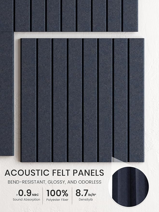 Bumusty Large Cork Board Alternative-36 x 24" Felt Bulletin Board Tiles, with 30 Pushpins, 40 Adhesive Tabs, Fine-Stripe 6-Pack, Cork Boards for Office Push Pin Board-Deep Charcoal Blue
